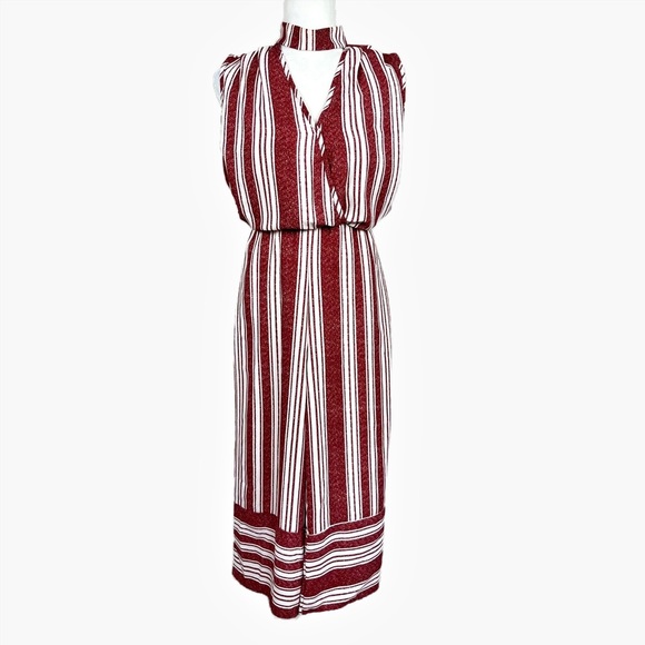 Daylight Pants - DAYLIGHT STRIPED SLEEVELESS JUMPSUIT CUT OUT NECKLINE IN RED & WHITE SIZE SMALL